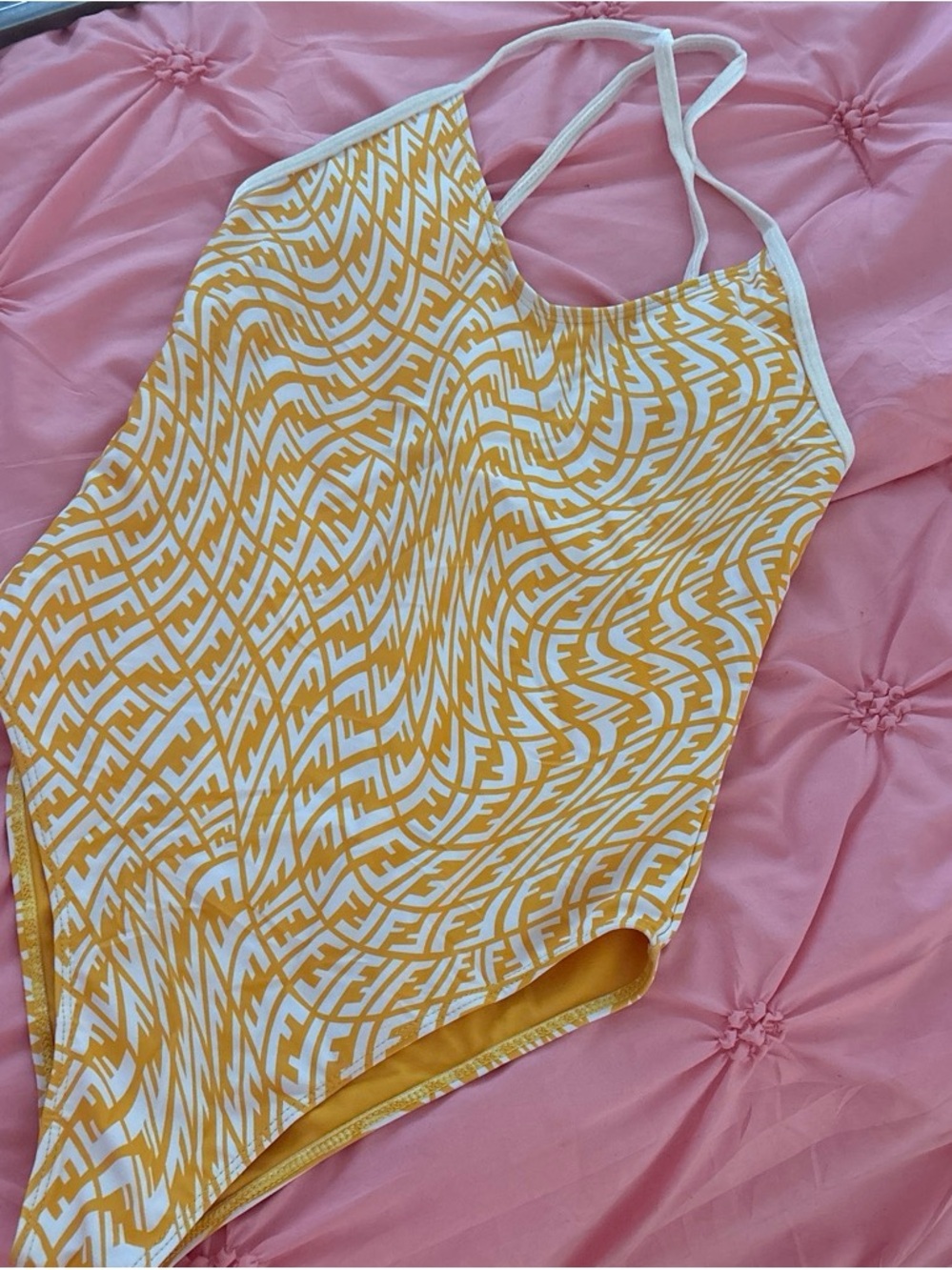 Yellow Pattern One-Piece Swimsuit - Classic Halter Style